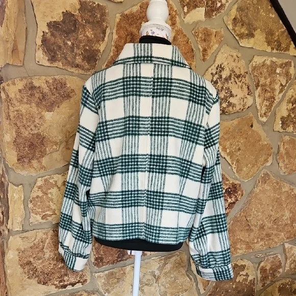LC Lauren Conrad Green and White Utility Jacket with Plaid Pattern - Picture 4 of 8